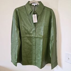 WeWoreWhat Basil Green Vegan Leather Overshirt Size Small NWT